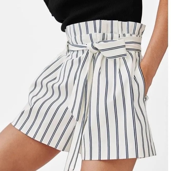 Zara Pants - Zara TRF Navy & White Striped Paper Bag Shorts